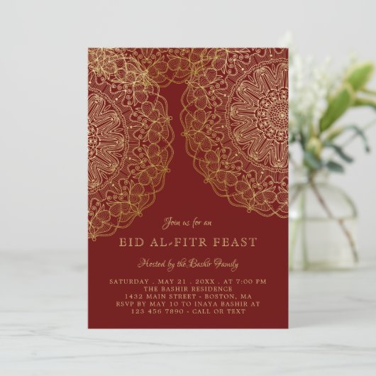 Faux Gold Lace Elegant Eid Feast Kaart (Staand voorkant)