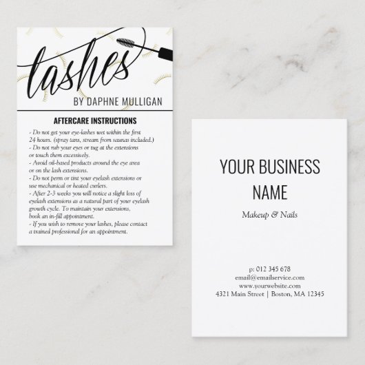 Faux Gold Lash Mascara Wand Lash Artist Nazorg Visitekaartje (Voorkant / Achterkant)