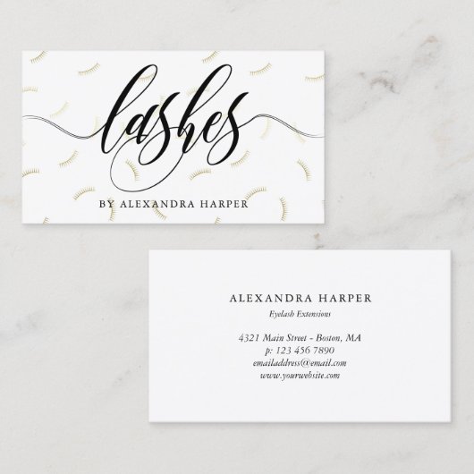 Faux Gold Lashes Calligraphy Lash Artist Visitekaartje (Voorkant / Achterkant)
