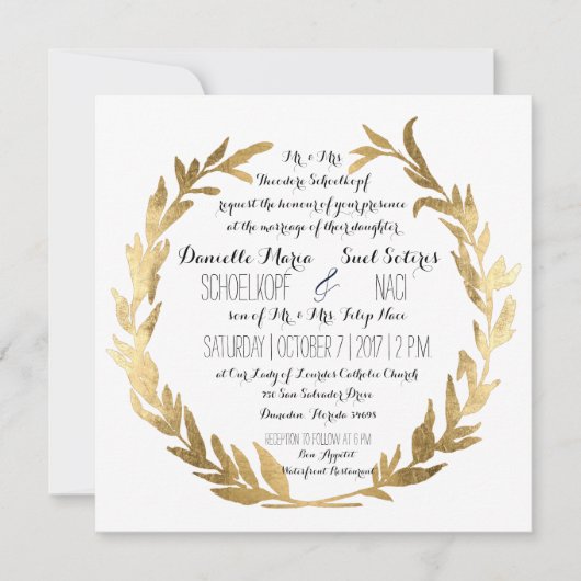 Faux Gold Laurel Wreath Olive Leaf Branch Square Kaart (Voorkant)