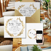 Faux Gold Laurel Wreath Olive Leaf Branch Square Kaart