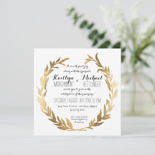 Faux Gold Laurel Wreath Olive Leaf Branch Square Kaart (Staand voorkant)