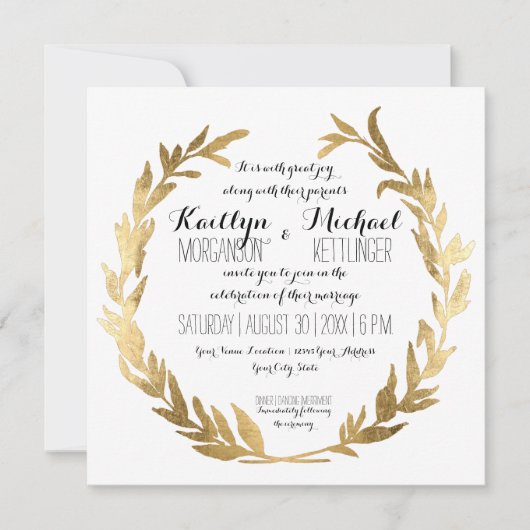 Faux Gold Laurel Wreath Olive Leaf Branch Square Kaart (Voorkant)