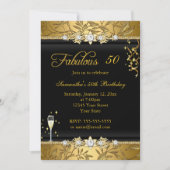 Faux Gold Leaf 50 Fabulous Birthday party Black Kaart (Voorkant)