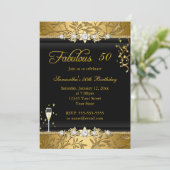 Faux Gold Leaf 50 Fabulous Birthday party Black Kaart (Staand voorkant)