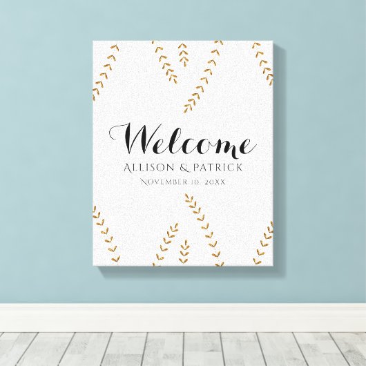 Faux Gold Leaf Bruiloft Welkomstbord Canvas Afdruk (Insitu (Houten vloer))