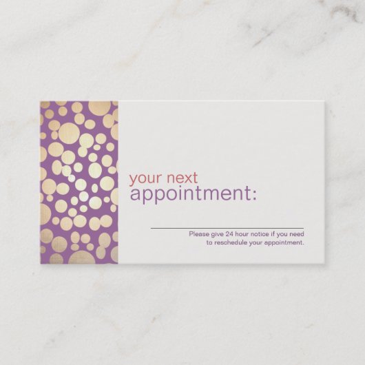 Faux Gold Leaf Circles Paarse Afspraakkaart 1 Afsprakenkaartje (Voorkant)
