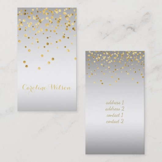 Faux Gold Leaf confetti stippen op zilvergrijs met Visitekaartje (Voorkant / Achterkant)