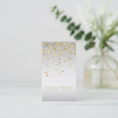Faux Gold Leaf confetti stippen op zilvergrijs met Visitekaartje (Staand voorkant)