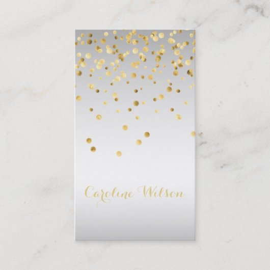 Faux Gold Leaf confetti stippen op zilvergrijs met Visitekaartje (Voorkant)