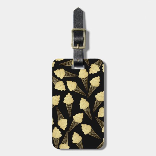 Faux Gold Leaf Ice Cream Cons on Black Bagagelabel (Voorkant verticaal)