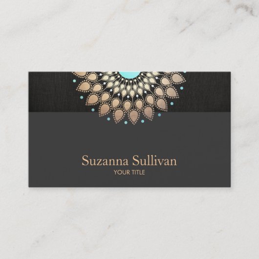 Faux Gold Leaf Motief Zwart Linnen Professioneel Visitekaartje (Voorkant)