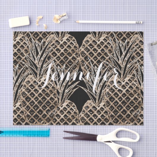 Faux Gold Leaf Pineapple Collage Monogram Tissuepapier (Craft)