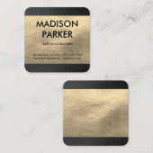 Faux Gold Leather / Black Leather Trim Vierkante Visitekaartje (Voorkant / Achterkant)