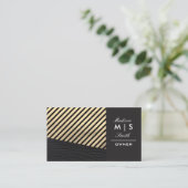 Faux Gold Leather en Black Leather Trim Stripes Visitekaartje (Staand voorkant)