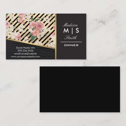 Faux Gold Leather en Black Leather Trim Stripes Visitekaartje (Voorkant / Achterkant)