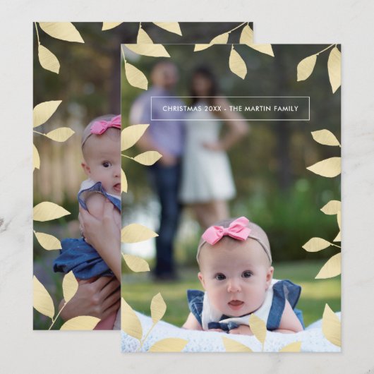 Faux Gold Leaves kerstfoto Feestdagenkaart (Voorkant / Achterkant)