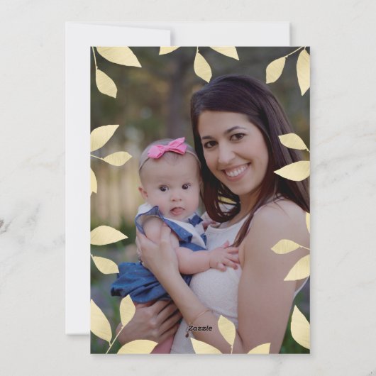 Faux Gold Leaves kerstfoto Feestdagenkaart (Achterkant)