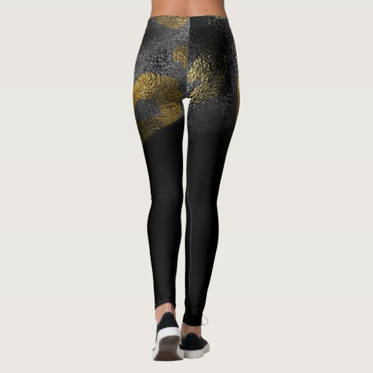 Faux Gold Leopard Cheetah Print glanzend zwart chi Leggings (Achterkant)