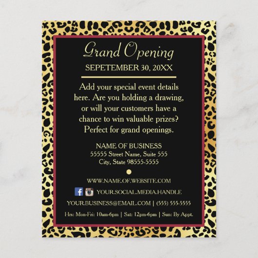 FAUX Gold Leopard Hair Boutique Special Event Flyer (Achterkant)
