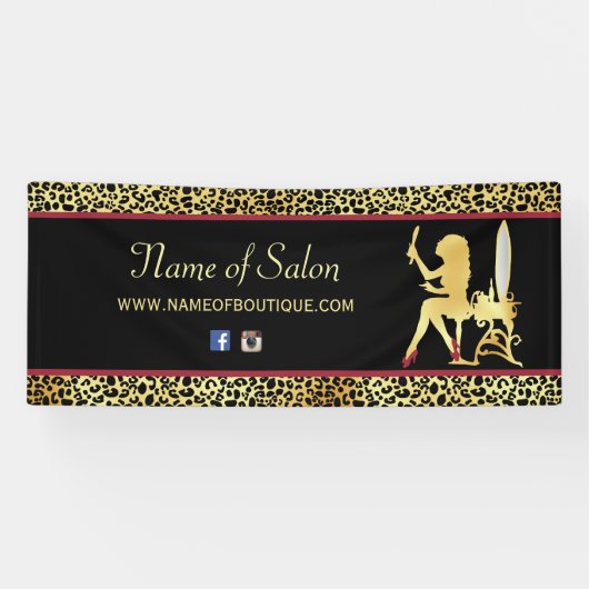 FAUX Gold Leopard Print Vrouw Haar Boutique 6 ft Spandoek (Horizontaal)