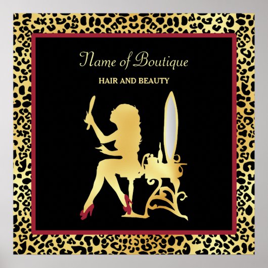 FAUX Gold Leopard Print Woman Hair Boutique Sign (Voorkant)