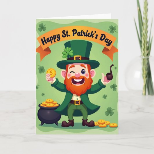 Faux Gold Leprechaun St Patricks Card Kaart (Voorkant)