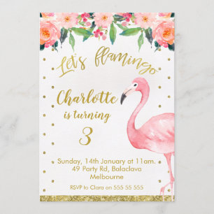 Faux Gold Let's Flamingle Birthday Invitation Kaart
