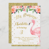 Faux Gold Let's Flamingle Verjaardag Uitnodiging (Voorkant / Achterkant)