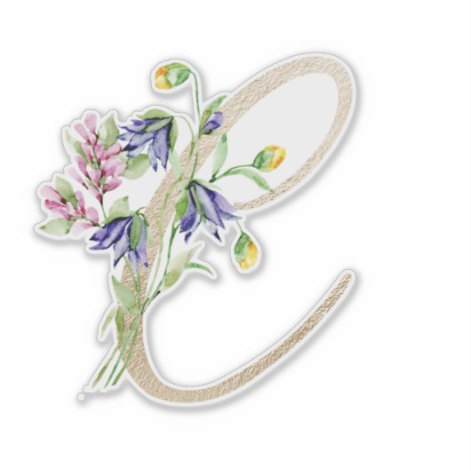 Faux Gold Letter "C" Waterverf Wilde bloemen Sticker (Voorkant)