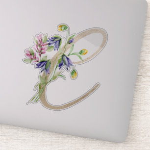 Faux Gold Letter "C" Waterverf Wilde bloemen Sticker