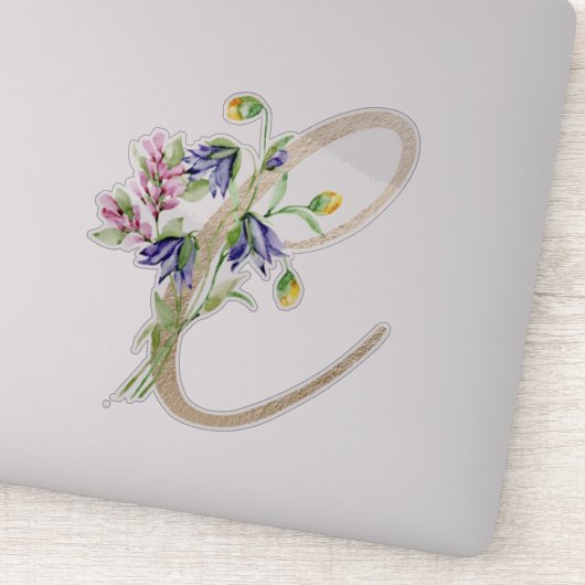 Faux Gold Letter "C" Waterverf Wilde bloemen Sticker (Detail)