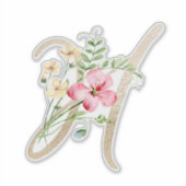 Faux Gold Letter "H"-Waterverf Wilde bloemen Sticker (Voorkant)