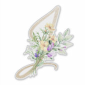 Faux Gold Letter "J" Waterverf Wilde bloemen Sticker (Voorkant)