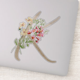 Faux Gold Letter "K" Waterverf Wilde bloemen Sticker
