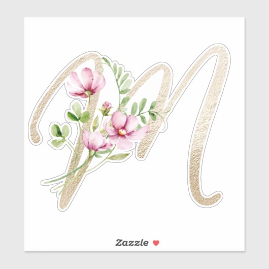 Faux Gold Letter "M" Waterverf Wilde bloemen Sticker (Vel)