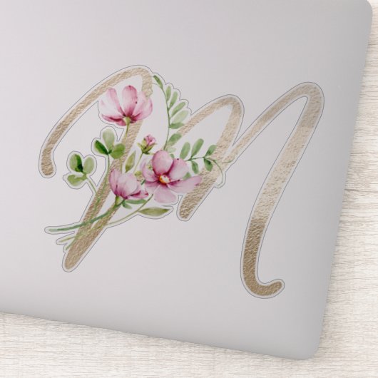 Faux Gold Letter "M" Waterverf Wilde bloemen Sticker (Detail)