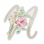 Faux Gold Letter "N" Waterverf Wilde bloemen Sticker (Voorkant)