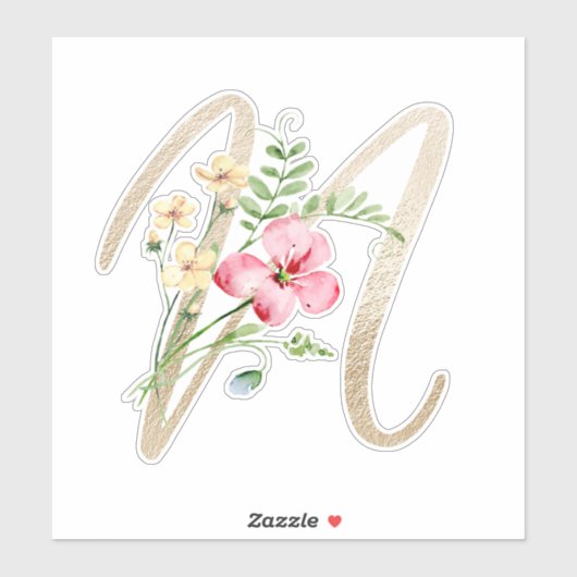 Faux Gold Letter "N" Waterverf Wilde bloemen Sticker (Vel)