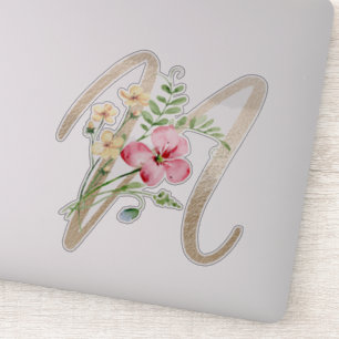 Faux Gold Letter "N" Waterverf Wilde bloemen Sticker