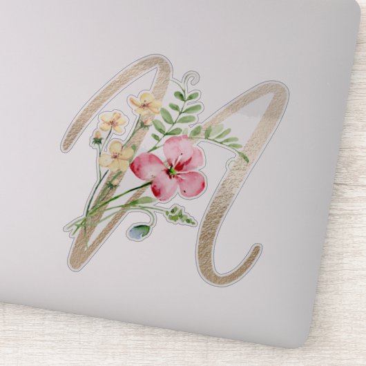 Faux Gold Letter "N" Waterverf Wilde bloemen Sticker (Detail)