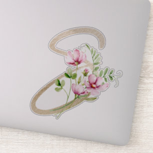 Faux Gold Letter "S" Waterverf Wilde bloemen Sticker