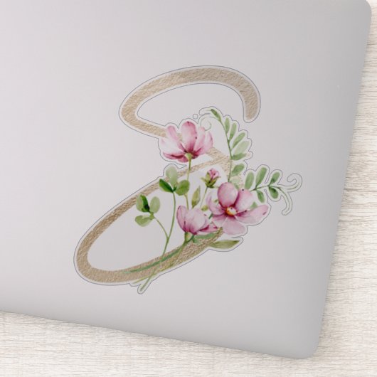 Faux Gold Letter "S" Waterverf Wilde bloemen Sticker (Detail)