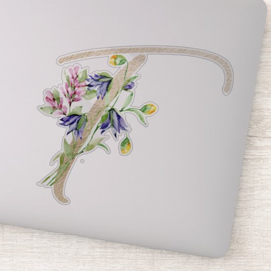 Faux Gold Letter "T" Waterverf Wilde bloemen Sticker (Detail)