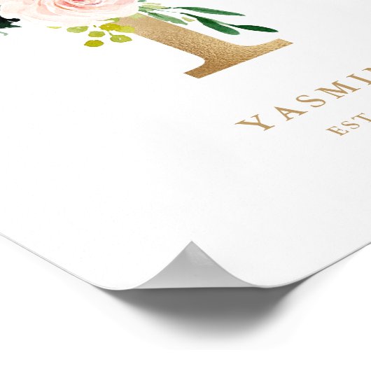 Faux Gold Letter Y Monogram Blush Florals Nursery Poster (Hoek)