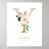 Faux Gold Letter Y Monogram Blush Florals Nursery Poster (Voorkant)
