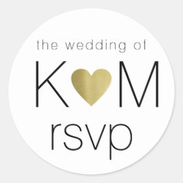 Faux Gold Liefde Hart Met Paar initialen RSVP Ronde Sticker