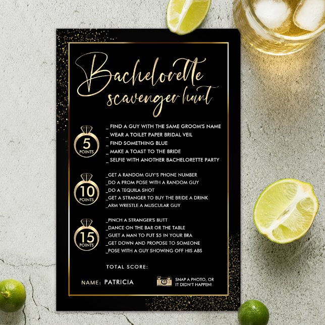 Faux Gold Lijst Bachelorette Scavenger Hunt Spel (Bachelorette photo scavenger Game)