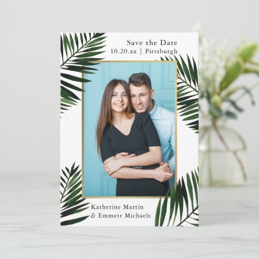 Faux Gold Lijst Bruiloft Bewaar de datum Foto Save The Date (Staand voorkant)