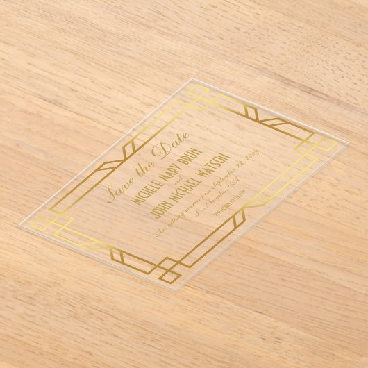 Faux Gold Lijst Classy Elegant Bewaar de datum Acryl Uitnodigingen (Laagn)